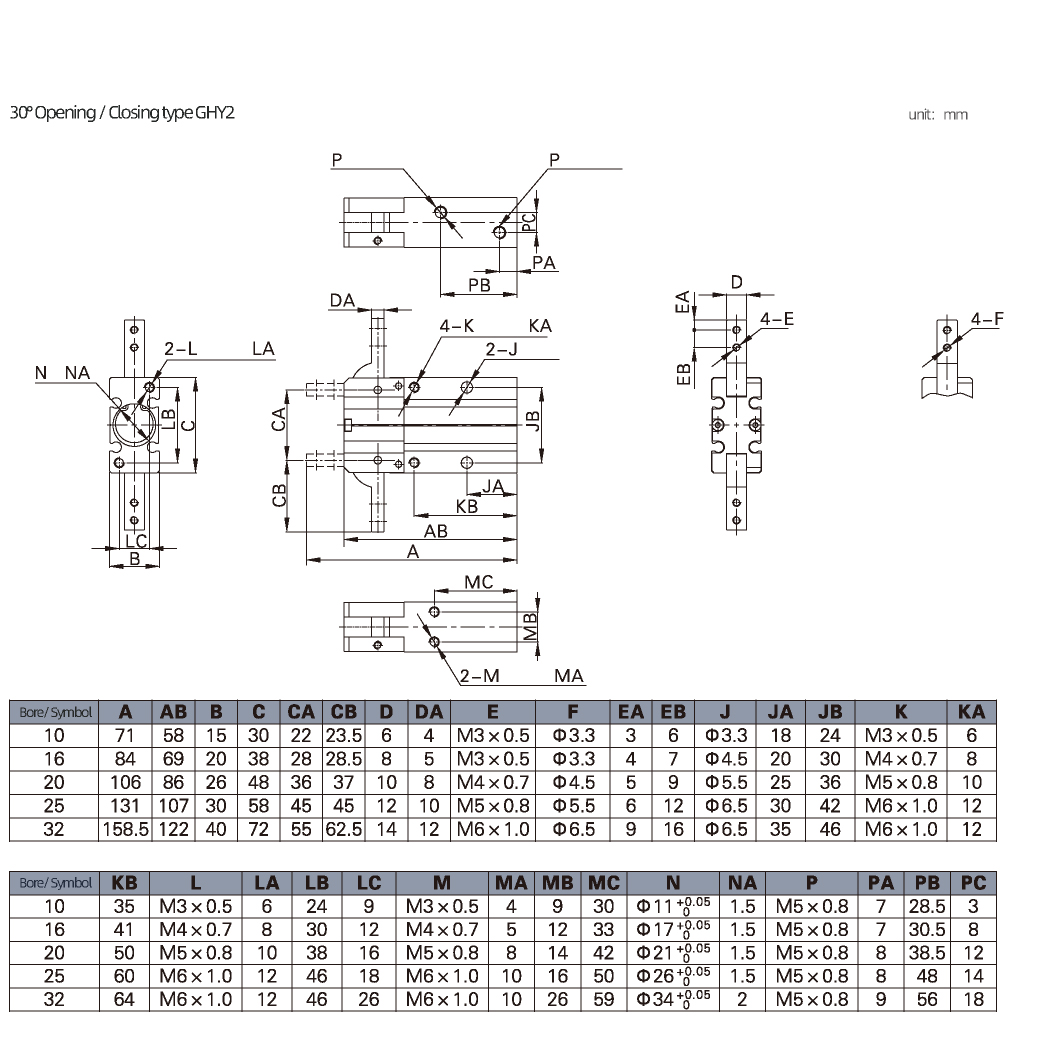 30° Angular Type Air Grippers GHY2 Series