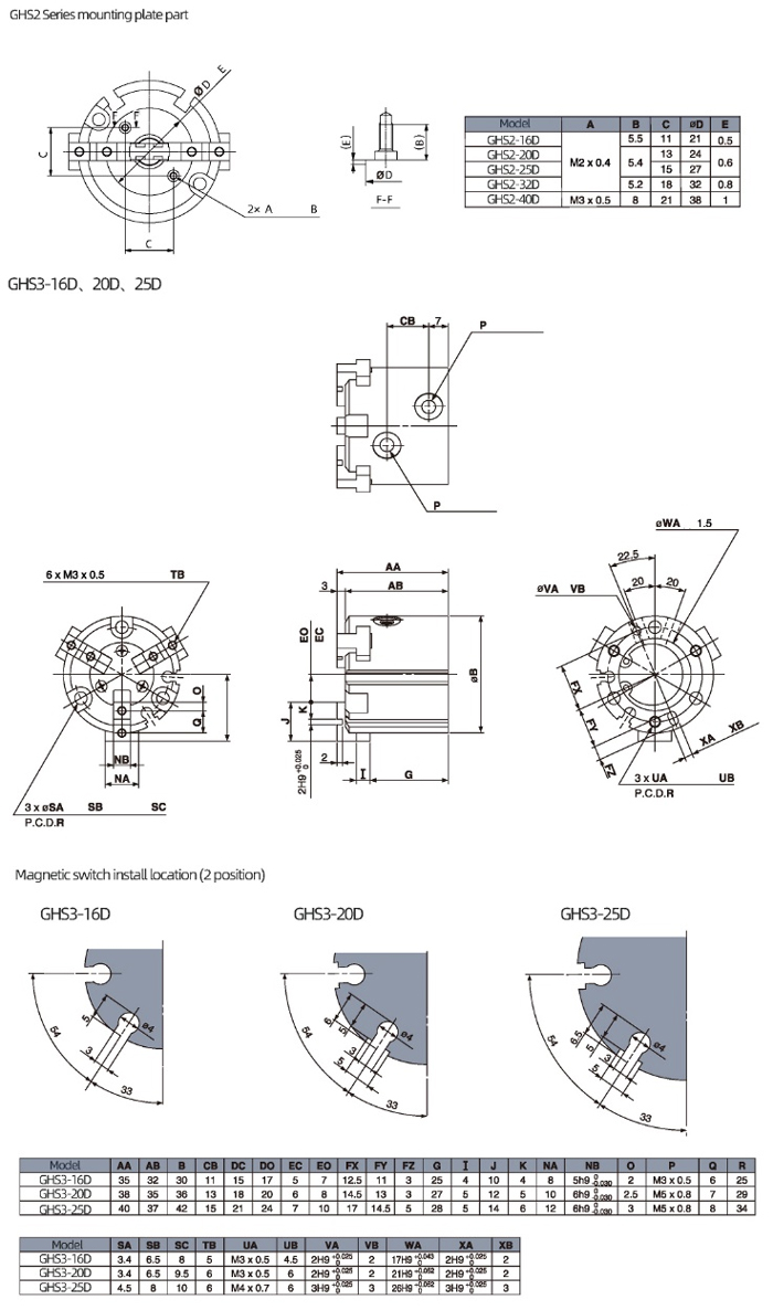 Slide Guide Round Body Air Gripper 2-Finger Type GHS2 Series