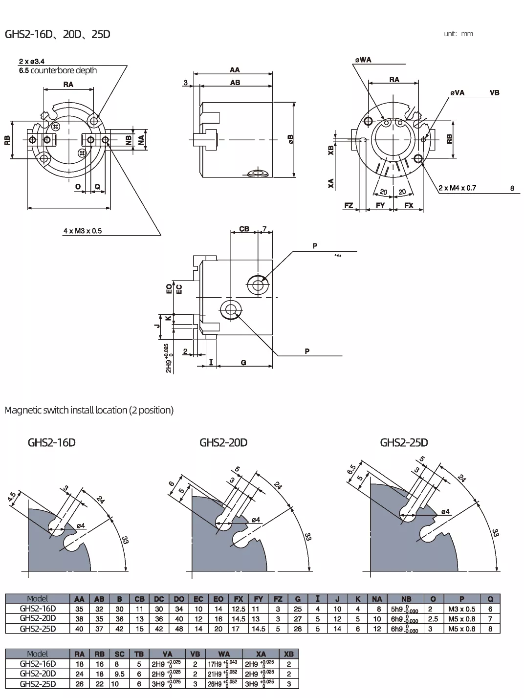 Slide Guide Round Body Air Gripper 2-Finger Type GHS2 Series