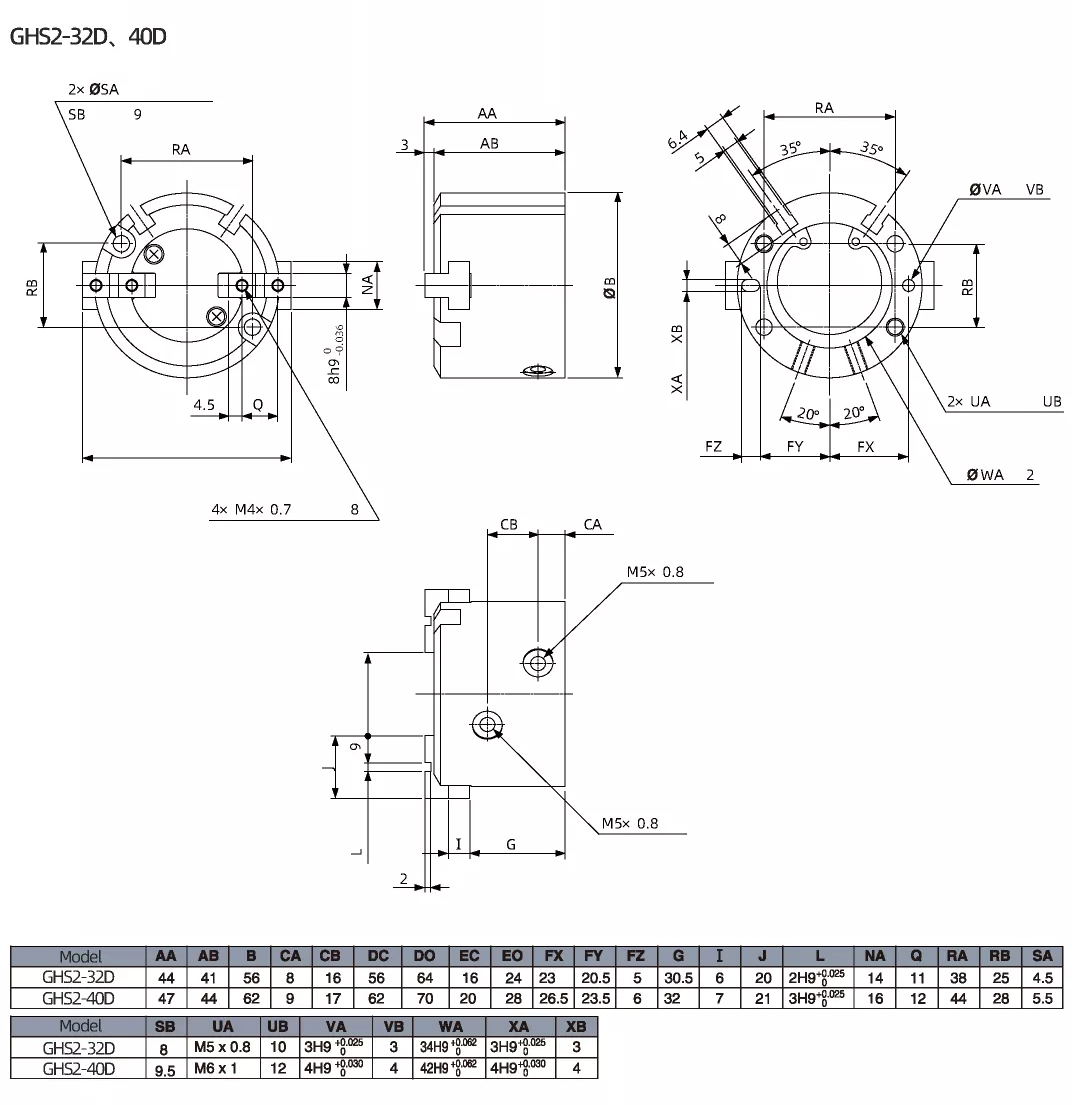 Slide Guide Round Body Air Gripper 2-Finger Type GHS2 Series