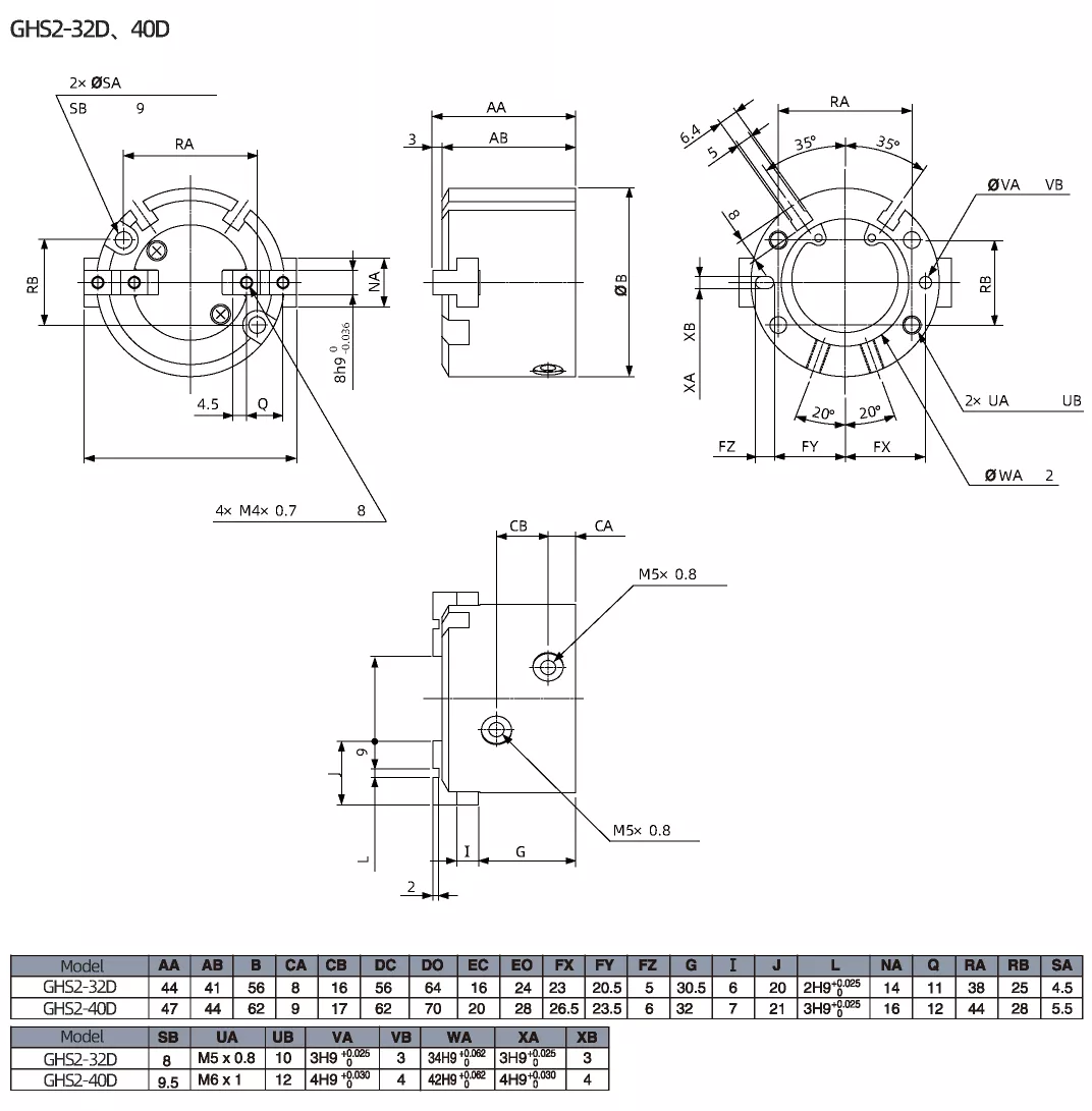 Slide Guide Round Body Air Gripper 2-Finger Type GHS2 Series