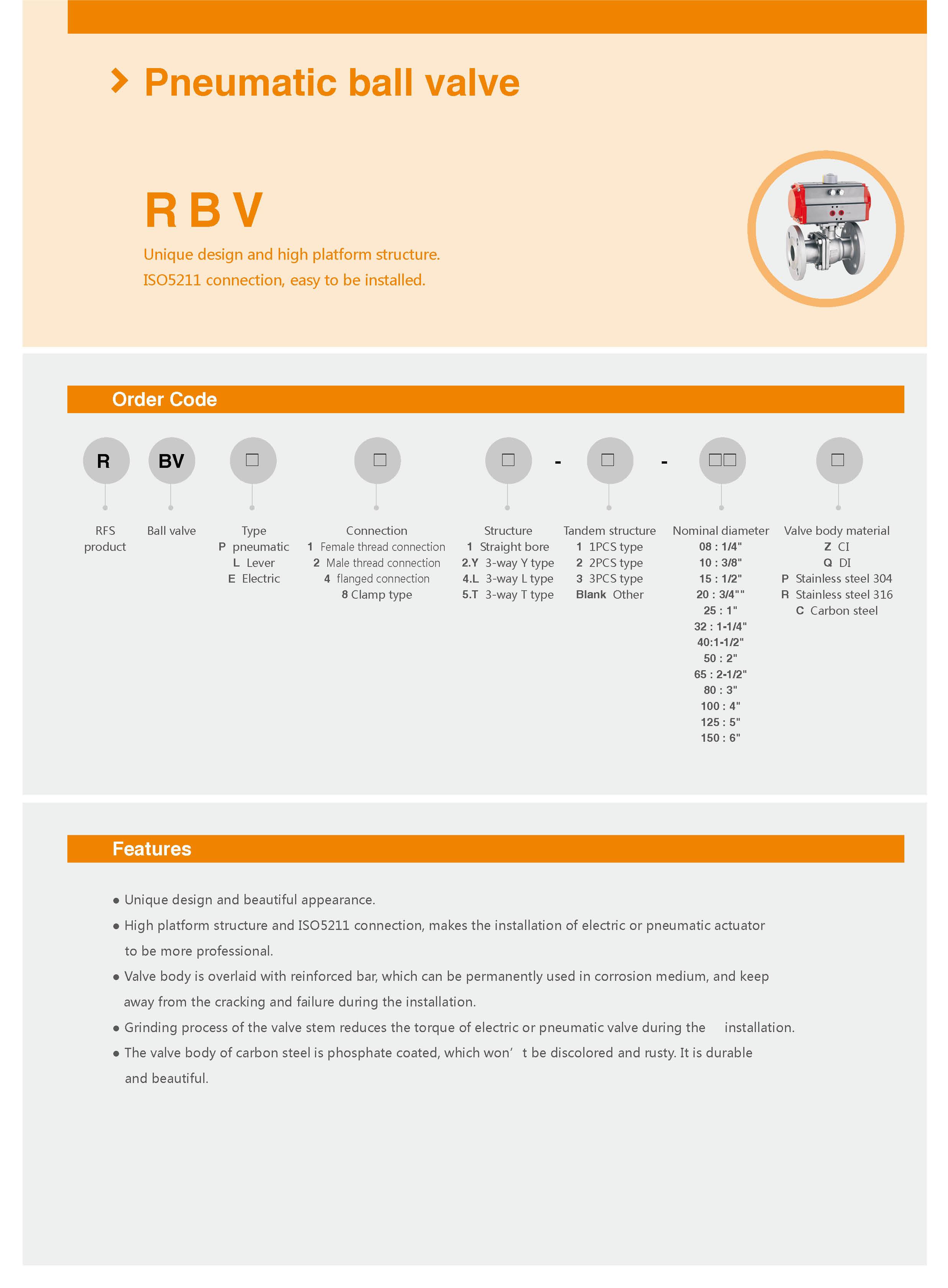 Pneumatic Ball valve RBV series Flange